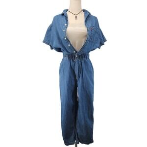 Levis‎ Denim Jumpsuit XS Medium Wash Short Sleeve Elastic Waist Boiler Suit